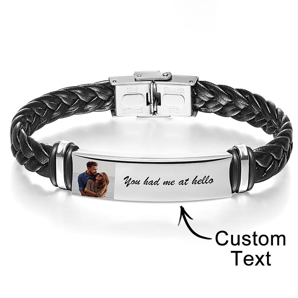 Men's Bracelet Custom Photo Engraved Leather Bracelet Best Commemorative Gift for Him - soufeelau
