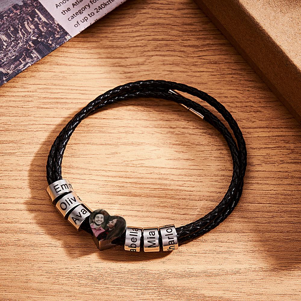Custom Photo Name Bracelet Weave Leather Gift for Dad - soufeelau