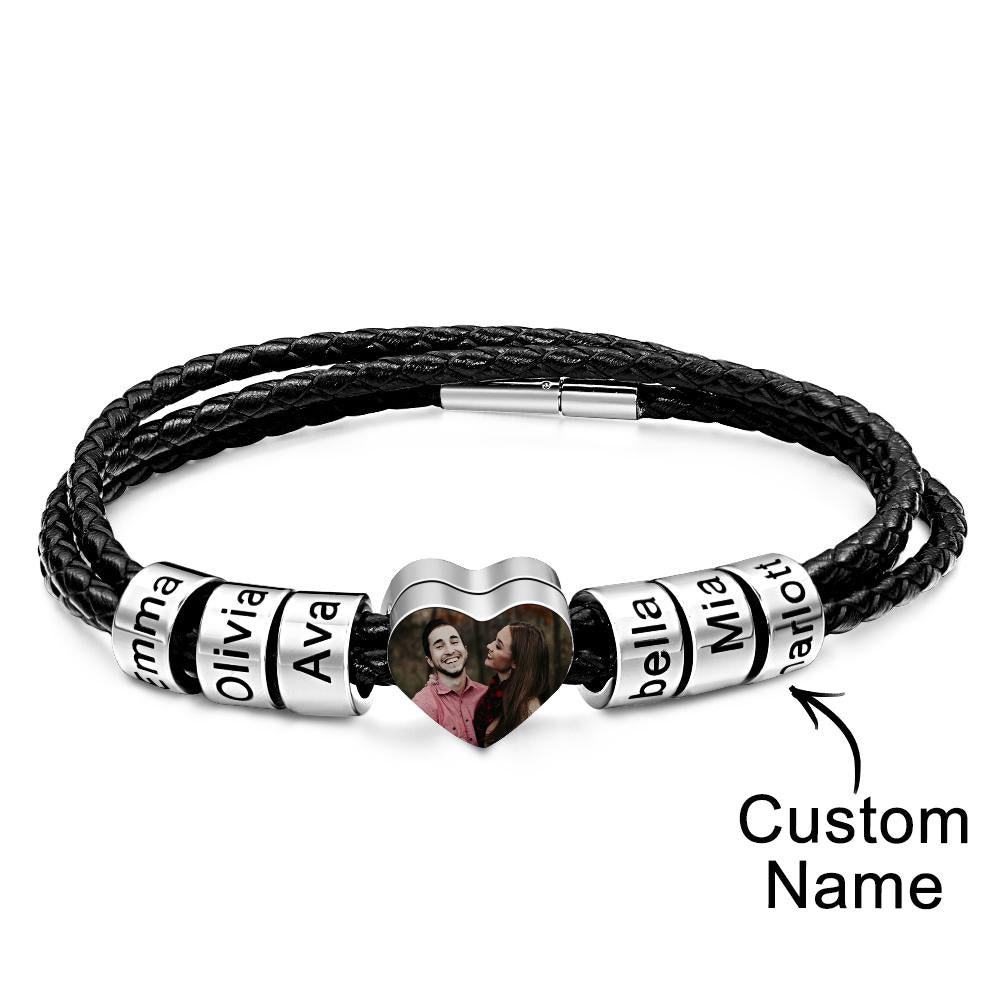 Custom Photo Name Bracelet Weave Leather Gift for Dad - soufeelau