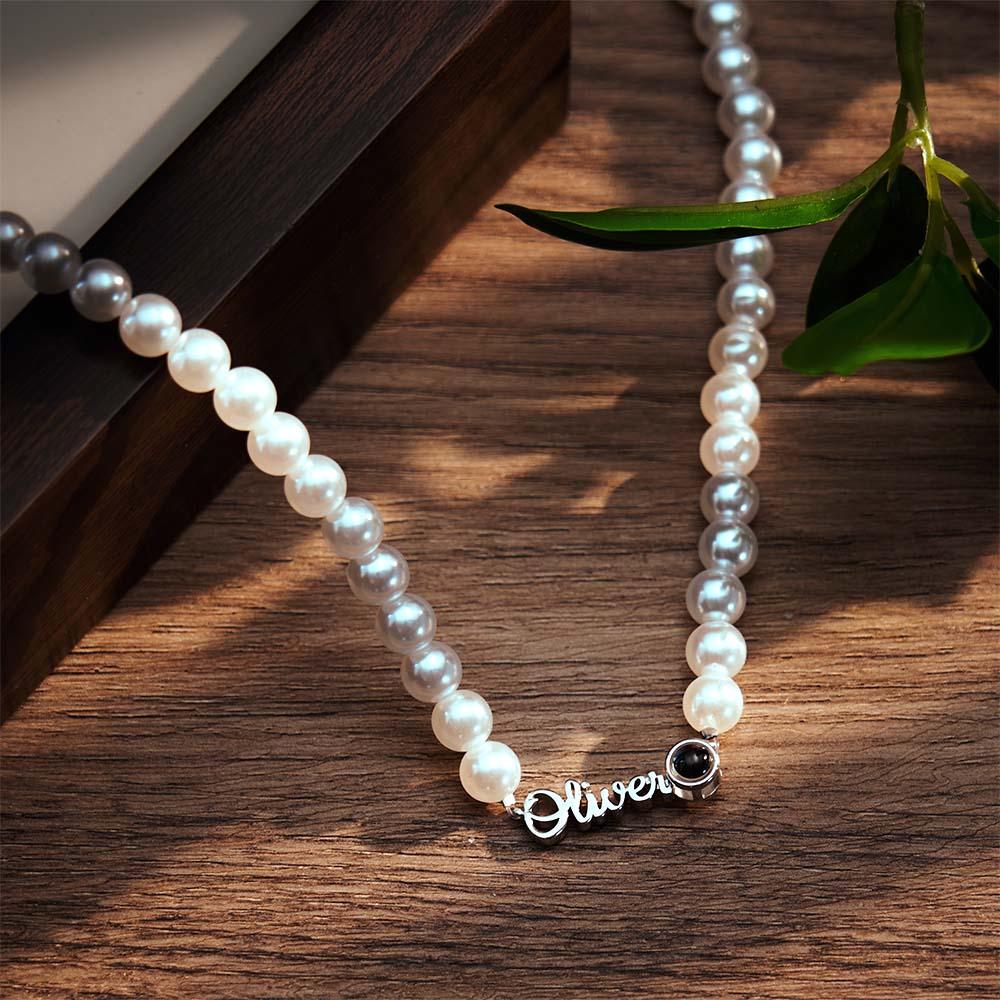 Custom Name Necklace Projection Pearl Chain Valentine's Day Gift - soufeelau