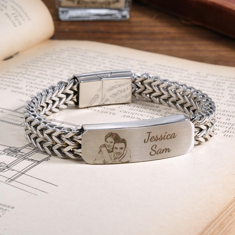 Custom Photo Bracelet Personalized Engraved Fashion Men's Chain Bracelet Father's Day Gift - soufeelau