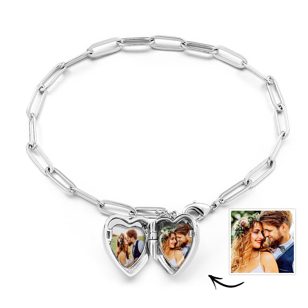 Heart Locket Bracelet Picture Locket Personalised Small Heart Bracelet Birthday Gift for Girls - soufeelau