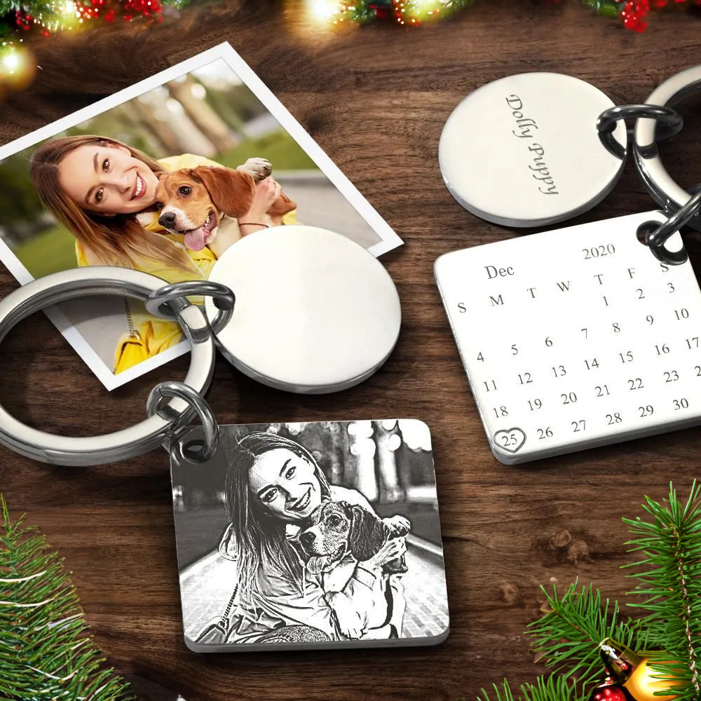Custom Photo Engraved Calendar Silver Keyring Key Chain | Best Anniversary Gift Christmas Gift - soufeelau
