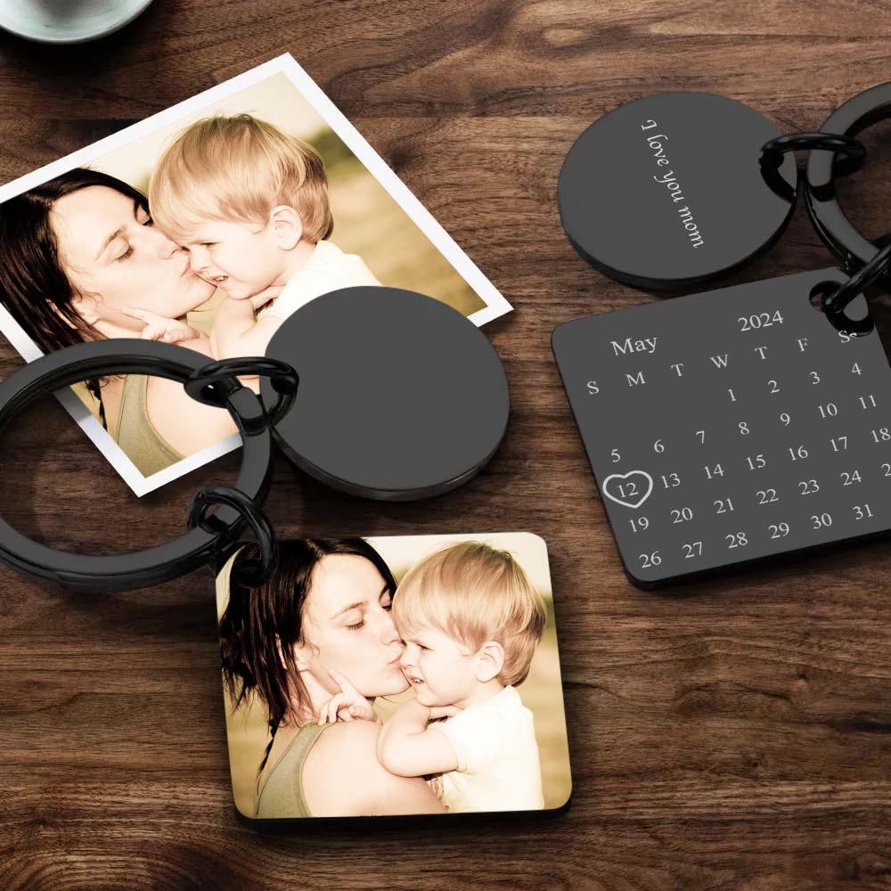 Custom Photo Keychain Engraved Calendar Keychain Gift for Mother - soufeelau