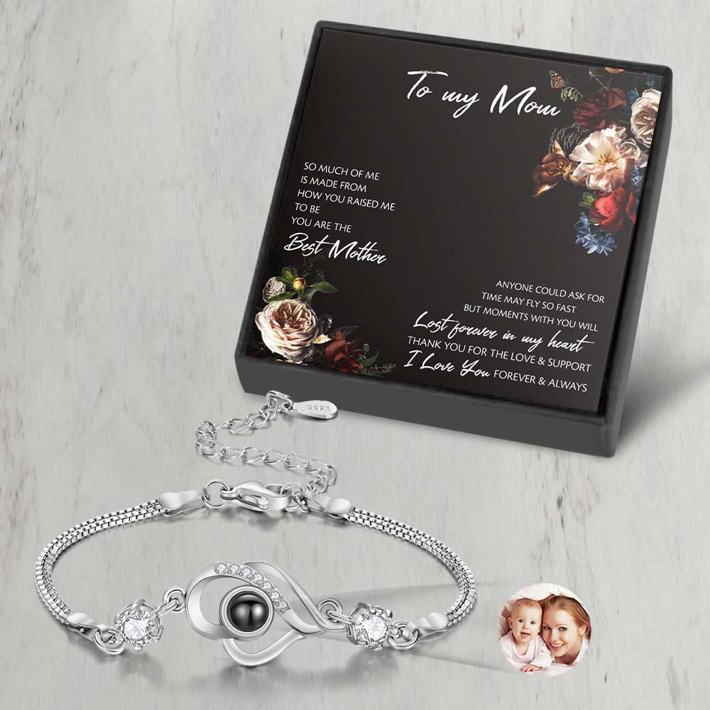 Custom Photo Bracelet Overlapped Hearts Projection Bracelet Gift for Mom Best Mother's Day Gift - soufeelau