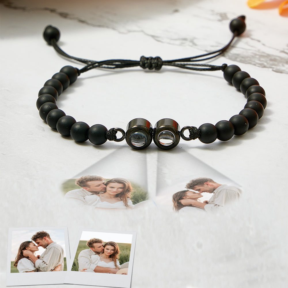 Personalized Double Pendant Projection Bead Bracelet Custom Photo Bracelet Gift for Couple Family - soufeelau