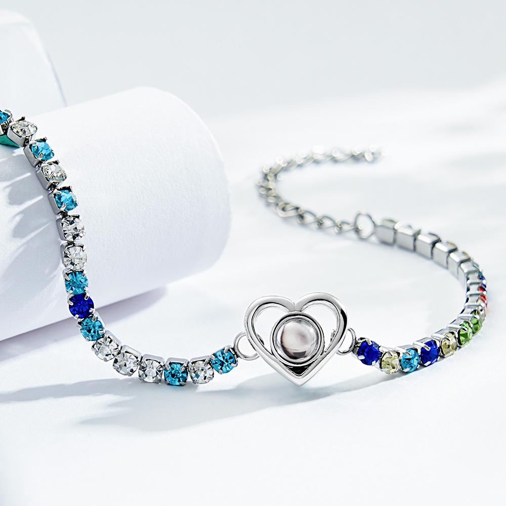 Custom Photo Projection Bracelet Fashionable All Diamonds Heart Shaped Charm Bracelet Gifts For Her - soufeelau