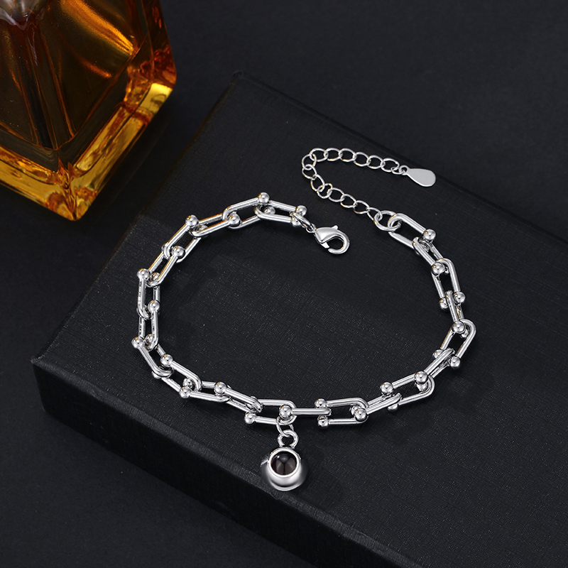 Personalized Projected Picture Bracelet With Round Pendant Handsome Christmas Gift For Husband - soufeelau