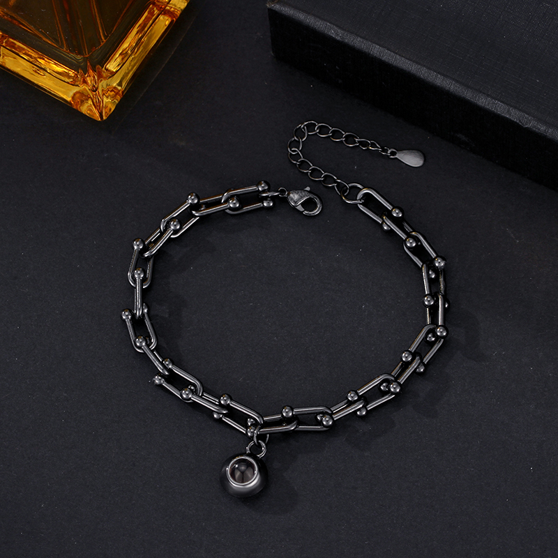 Personalized Projected Picture Bracelet With Round Pendant Handsome Christmas Gift For Husband - soufeelau