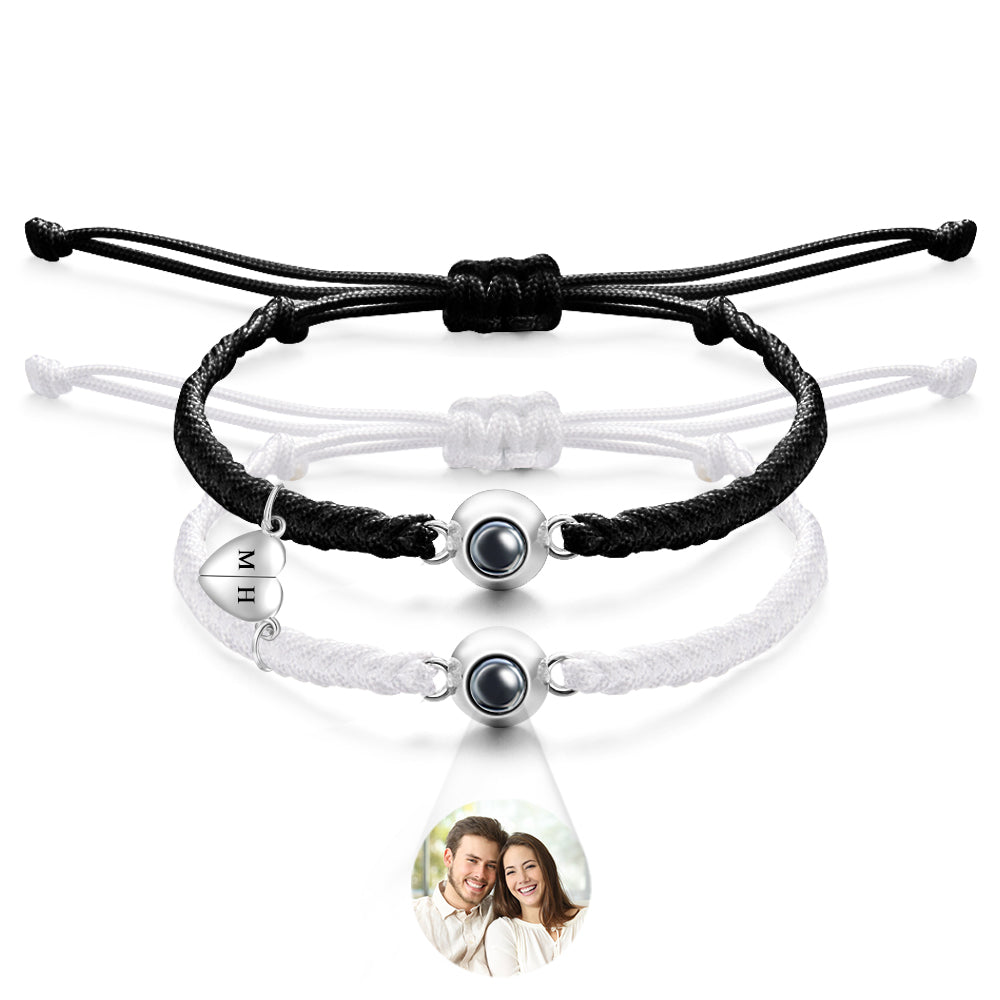 Custom Projection Bracelet Custom Letter Woven Heart Magnetic Couple Gift - soufeelau