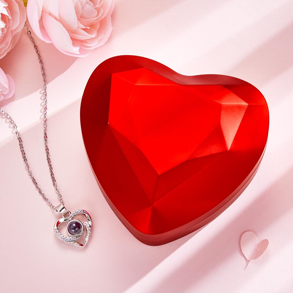 2 Pcs Pendants Photo Projection Heart Pendant Necklace Gifts for Women Mom with Led Light Heart Gift Box Valentine's Day Gifts - soufeelau