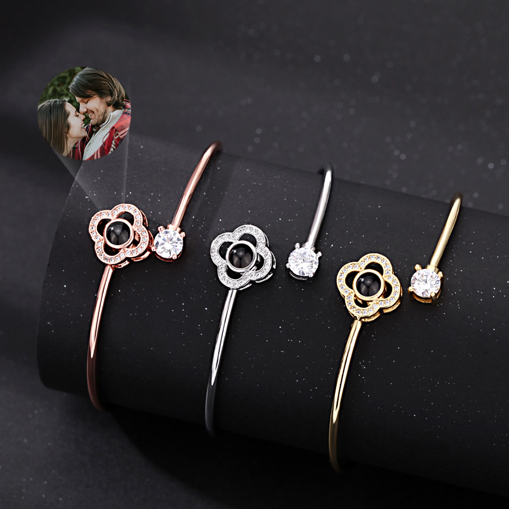 Custom Projection Bracelet Personalized Photo Lucky Clover Bracelet Jewelry Gift for Her - soufeelau
