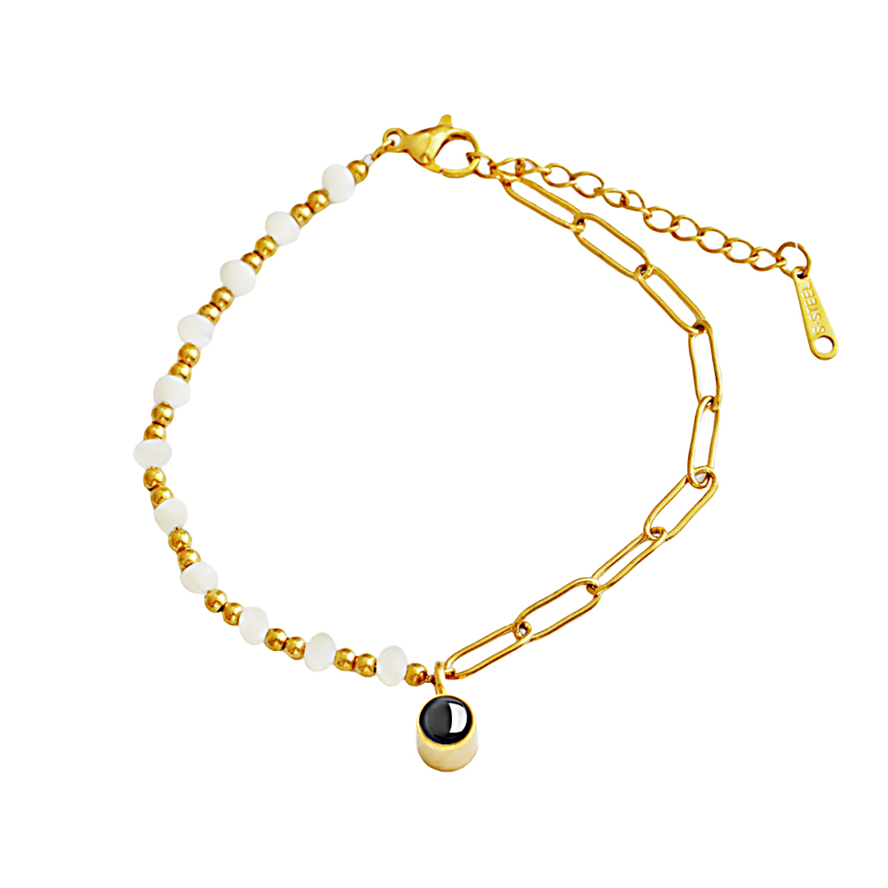 Custom Photo Projection Bracelet Vintage Luxury Circle Bracelet 18k Gold Plated Stainless Steel Pearl Bracelet Waterproof Bracelet Gift for Her - soufeelau