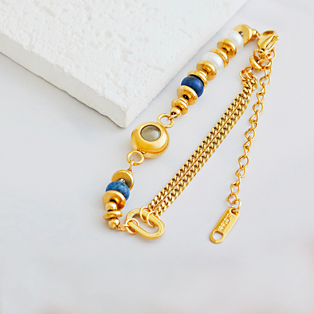 Custom Photo Projection Bracelet Vintage Luxury Natural Stone Bracelet 18K Gold Plated Stainless Steel Waterproof Bracelet Gift for Her - soufeelau
