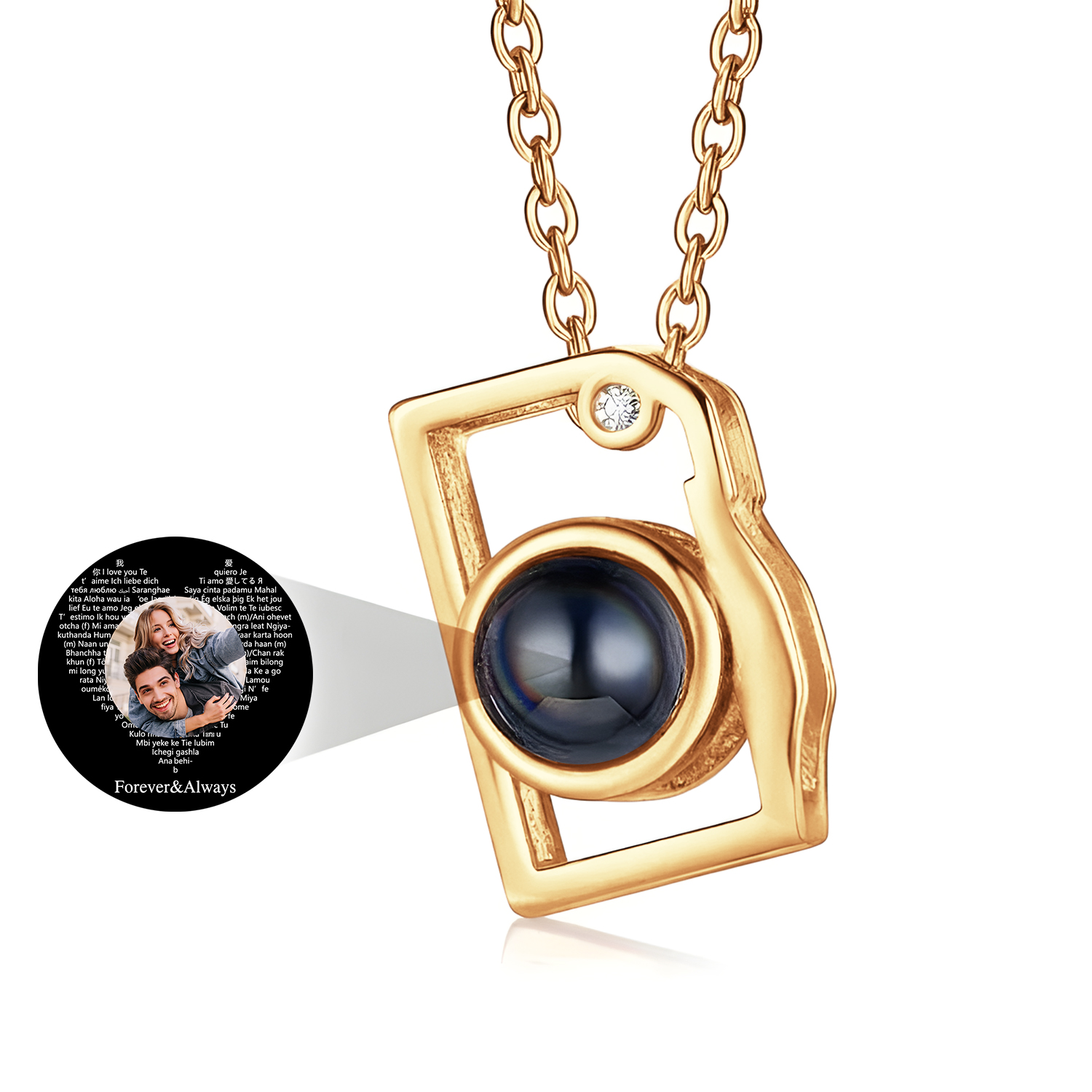 Custom Photo Necklace I Love You 100 Languages Projection Creative Camera Shape Gifts Anniversary Gifts for Girlfriend - soufeelau