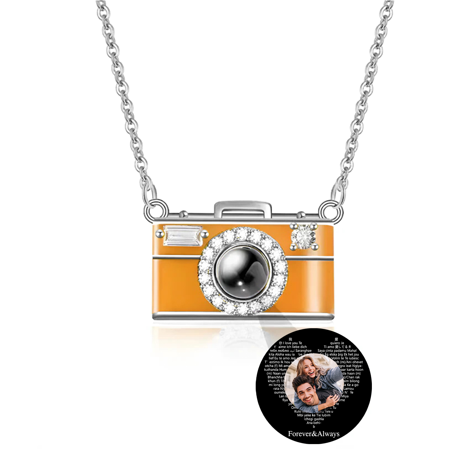 Personalized Photo Necklace I Love You 100 Languages Projection Gem Camera Necklace Anniversary Gifts for Her - soufeelau