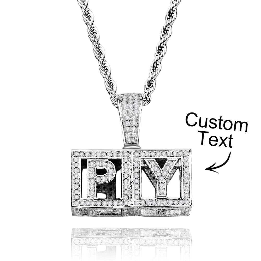 Custom Name Necklace Block Cube Letter Chain Hip Hop Necklace For Men - soufeelau