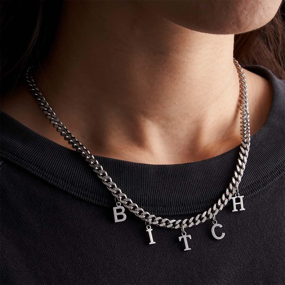 Custom Name Necklace Letter Curb Chain Choker Rave Edgy Punk Goth Jewelry Unique Gift - soufeelau