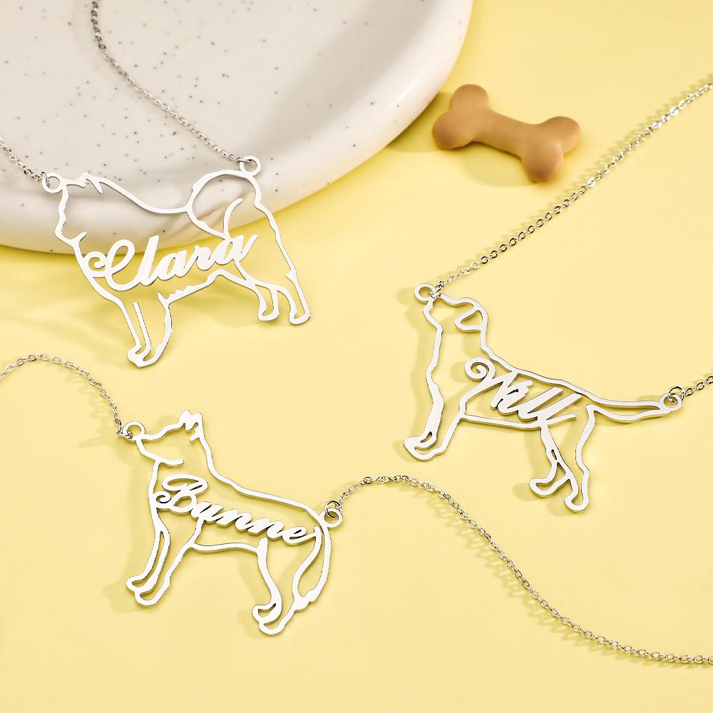 Custom Dog Contour Name Necklace Creative  Memorial Gifts For Dog Lovers - soufeelau