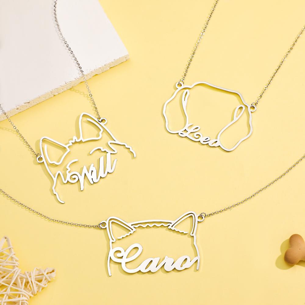 Custom Pet Silhouette Name Necklace Cute Dog Cat Modeling Jewelry Gift for Pet Lover - soufeelau