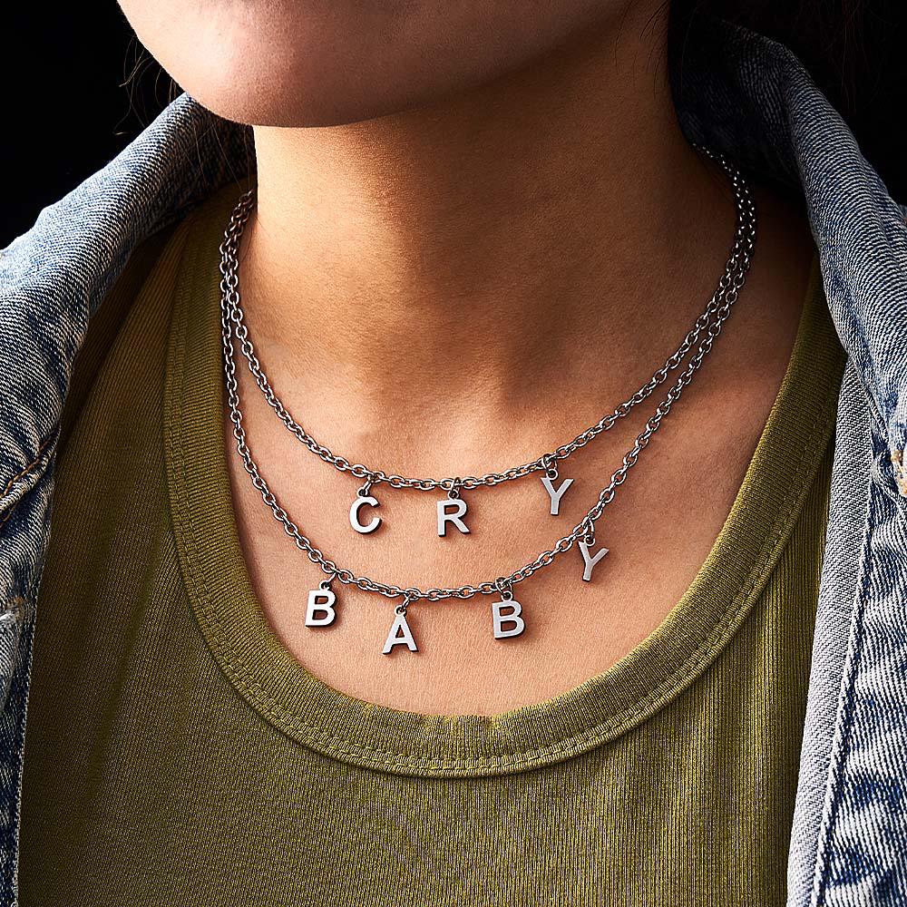 Custom Name Necklace Silver Fashion Letter Patchwork Necklaces Rave Edgy Punk Goth Jewelry - soufeelau