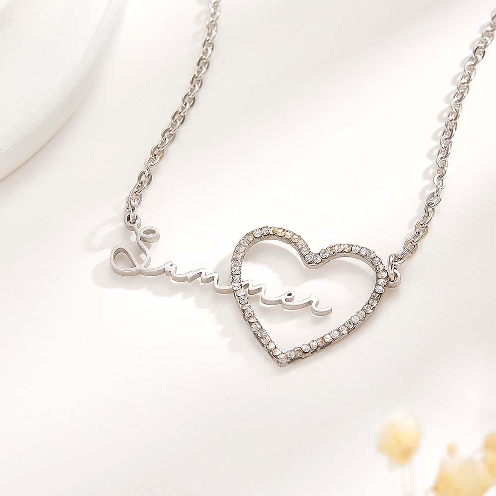 Custom Name Necklace Heart Iced Name Hollow Out Necklace Jewelry Gift For Her - soufeelau