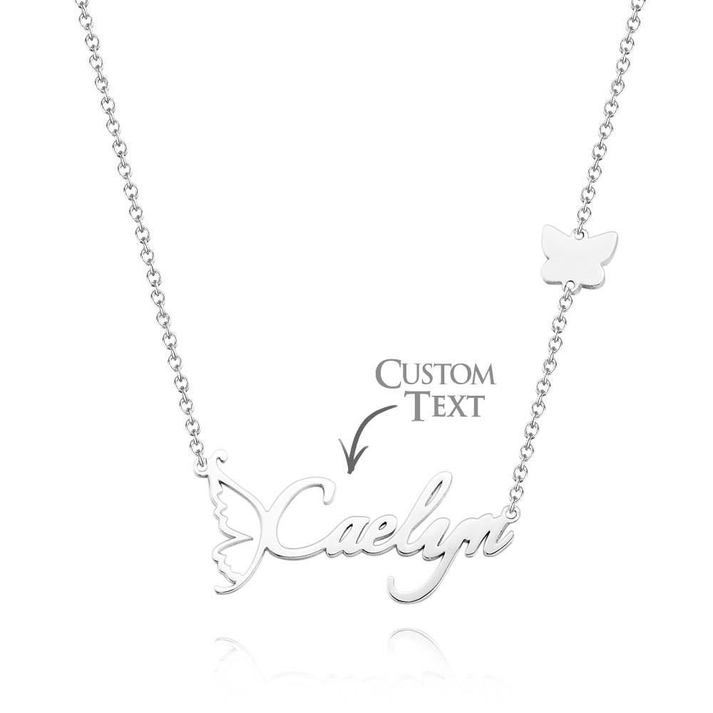 Customized Name Necklace Butterfly Necklace for Women Handwriting with Sideways Butterfly Charm Elegant Butterfly Design Gift for Friend - soufeelau