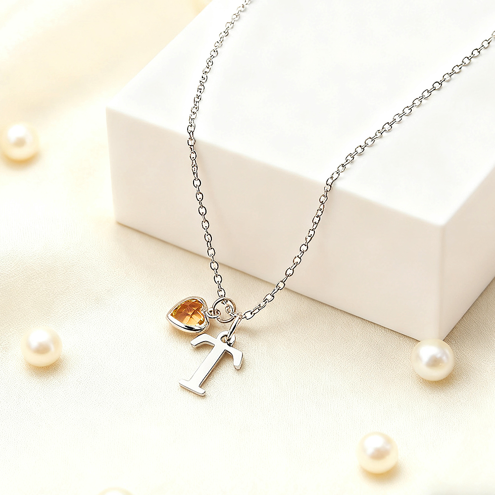 Custom Letter Heart-Shaped Birthstone Necklace Anniversary Birthday Christmas Gift for Her