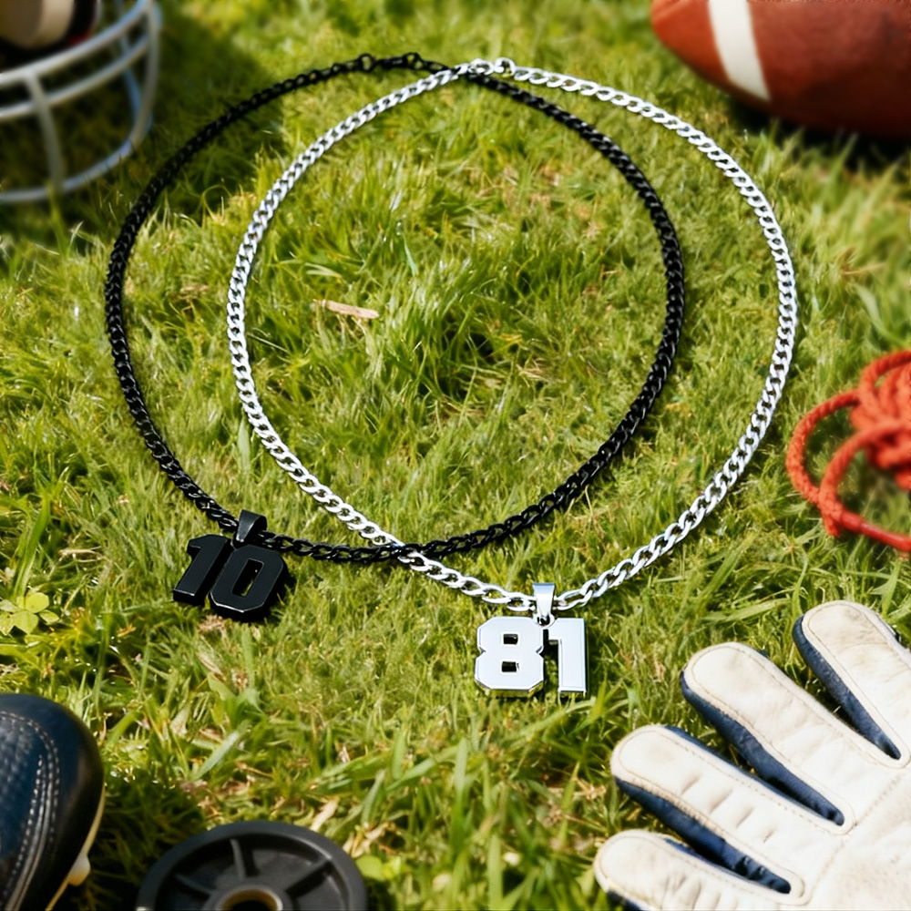 Custom Men's Number Necklace Stainless Steel Sports Pendant for Athletes & Football Lovers Personalized Player Jewelry Gift - soufeelau
