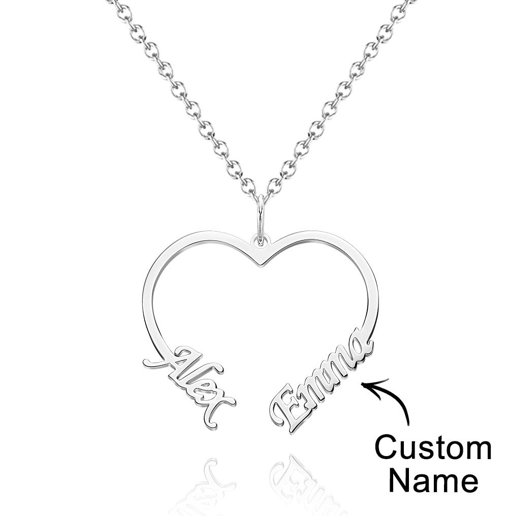 Personalized Name and Heart Necklace Custom Two Name Dainty Gift for Girl Friend - soufeelau