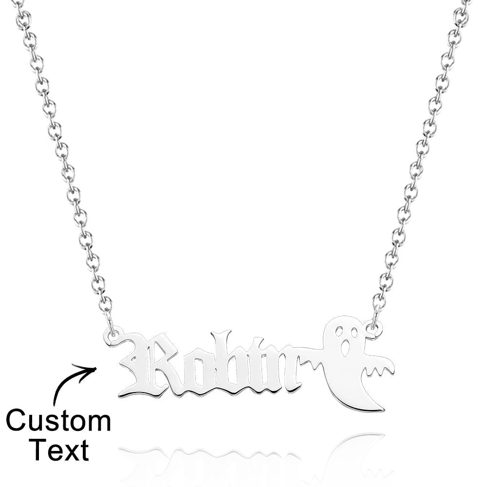 Personalized Ghost Name Necklace Custom Old English Gothic Font Pendant Necklace Minimalist Ghost Jewelry Spooky Halloween Gift for Kids - soufeelau