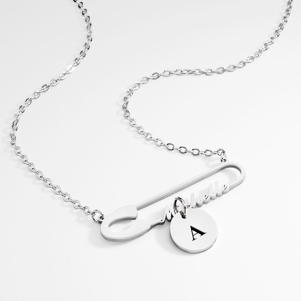 Personalized Text Name Necklace for Women Safety Pin Style Minimalist Name Necklace Gift for Women - soufeelau