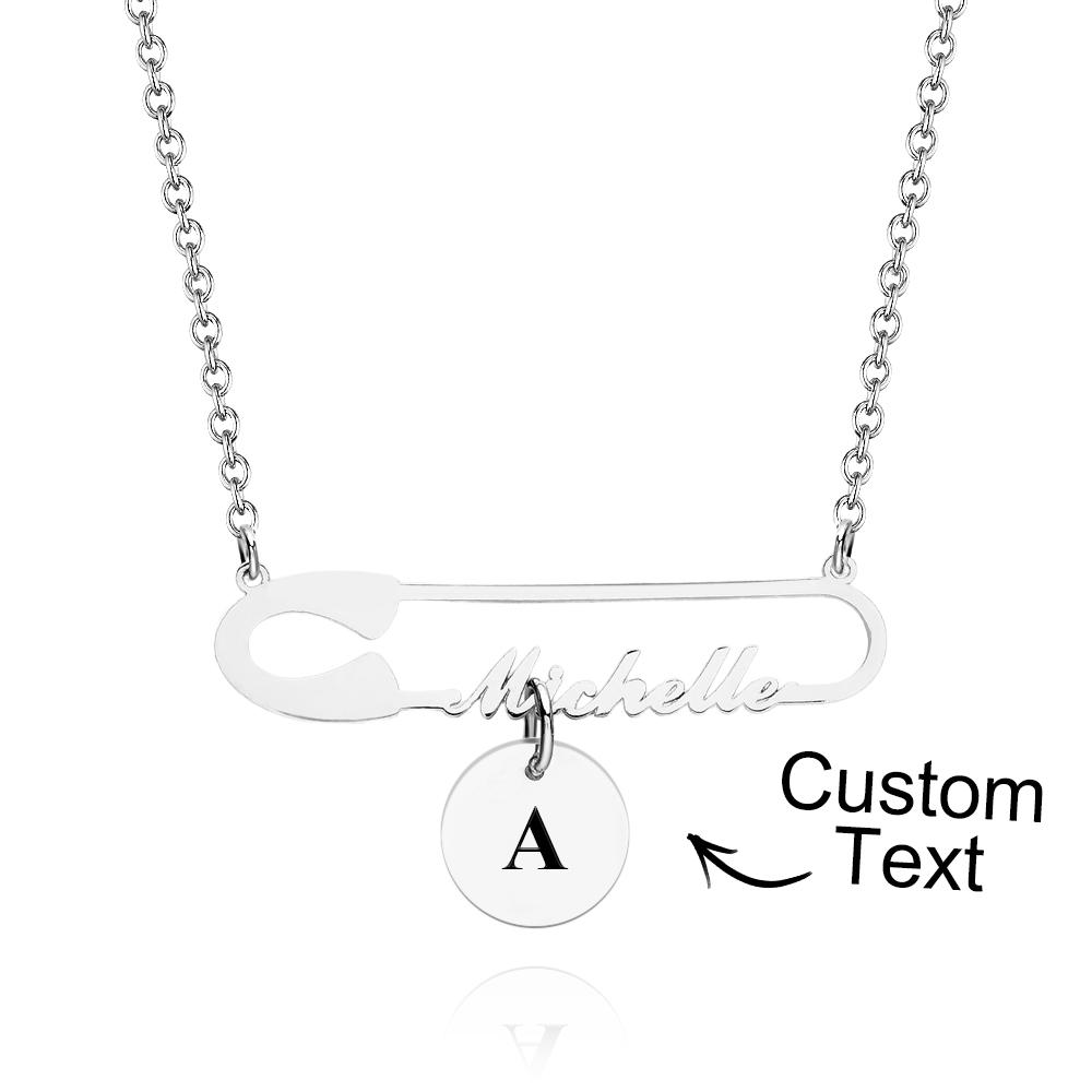 Personalized Text Name Necklace for Women Safety Pin Style Minimalist Name Necklace Gift for Women - soufeelau