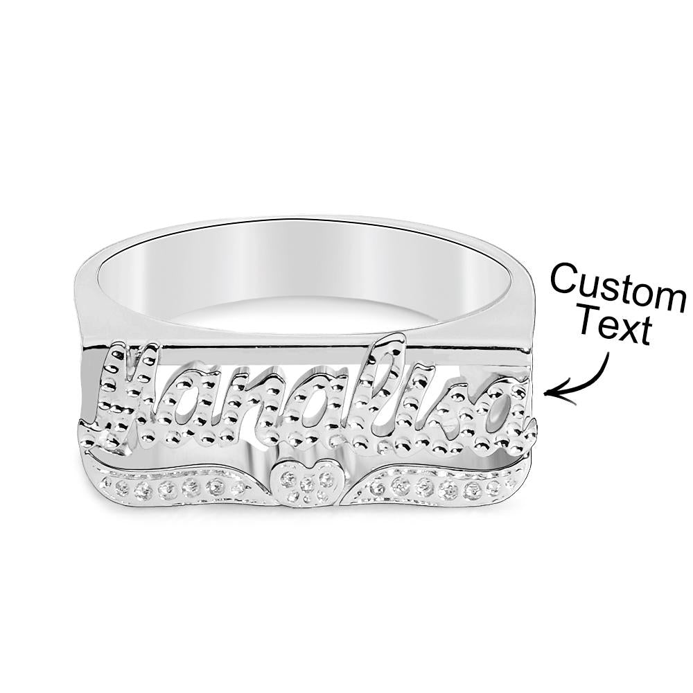 Custom Hip Hop Name Ring With Heart Decor Jewelry Gift for Men Women - soufeelau