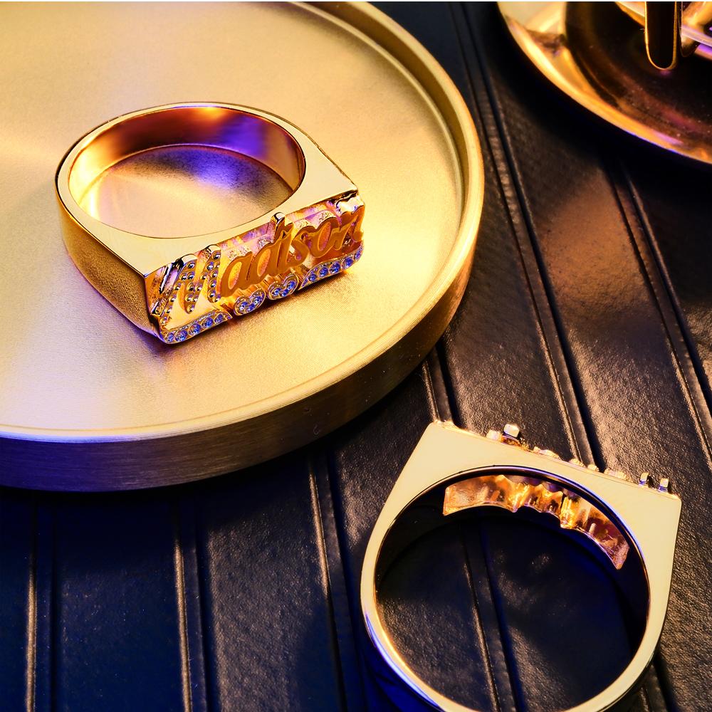 Personalized Hip Hop Name Ring With Double Hearts Initial Ring Jewelry Gift for Men Women - soufeelau
