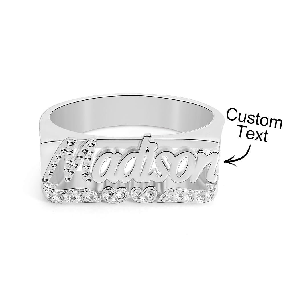 Personalized Hip Hop Name Ring With Double Hearts Initial Ring Jewelry Gift for Men Women - soufeelau