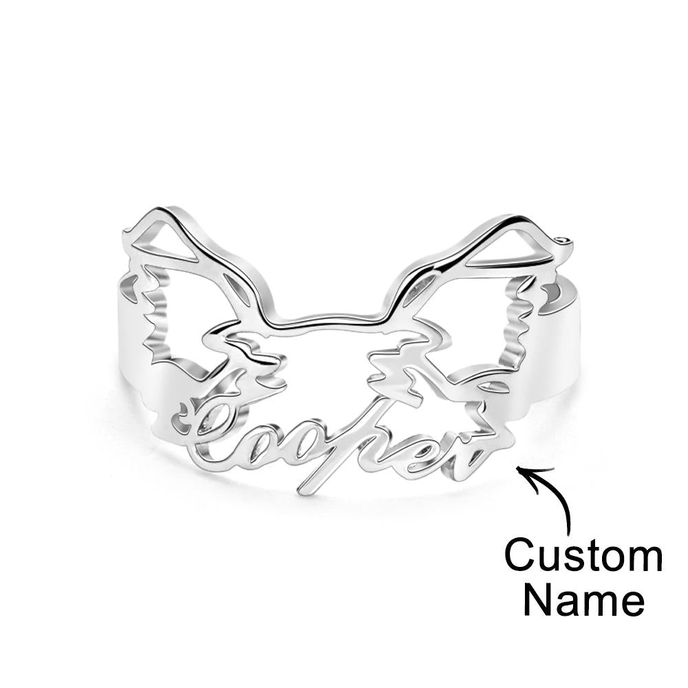 Custom Pet Silhouette Name Ring Cute Dog Cat Ear Modeling Jewelry Gift for Pet Lover - soufeelau