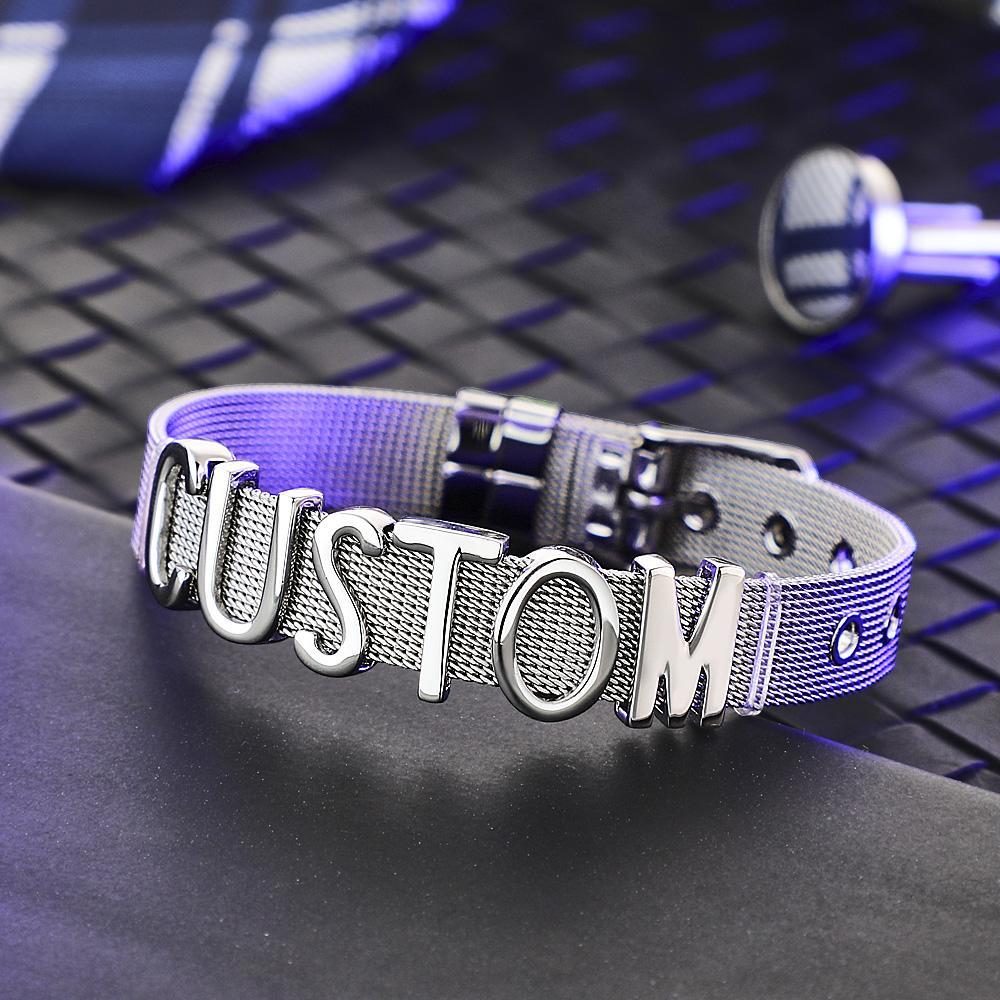 Men Wristband Custom Punk Jewelry Wide Nylon Band Bracelet DIY Custom 1-8 Initial Letter Charm - soufeelau