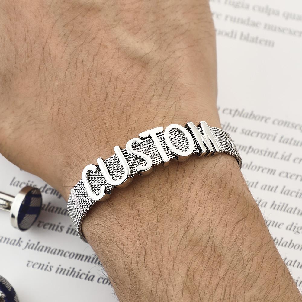 Men Wristband Custom Punk Jewelry Wide Nylon Band Bracelet DIY Custom 1-8 Initial Letter Charm - soufeelau