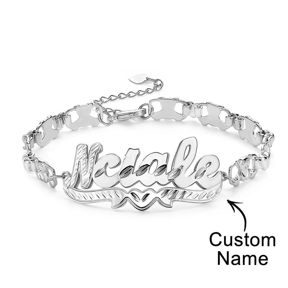 Personalized Hip Hop Name Bracelet Nameplate Love Heart Decor Fashion Bracelet Jewelry Gifts For Men - soufeelau