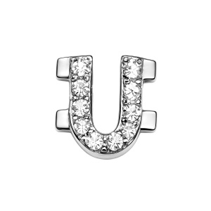 Letter With Diamond U Charm - Silver