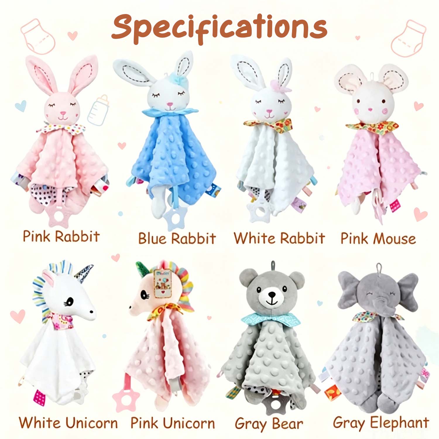 Personalized Baby Lovey Blanket – Custom Embroidered Name Security Blanket with Bunny or Elephant - soufeelau