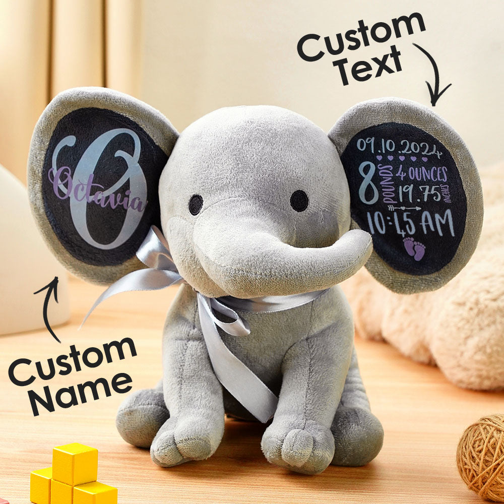 Personalized Elephant Plush Stuffed Animal Birth Announcement Gift for Baby - soufeelau