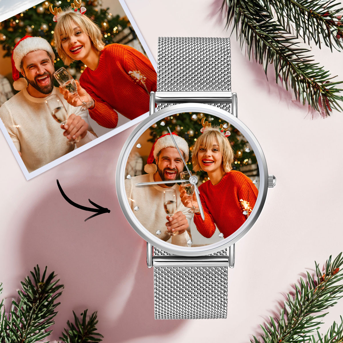 Soufeel Engraved Woman Photo Watches With Alloy Strap Christmas Gift For Family - soufeelau