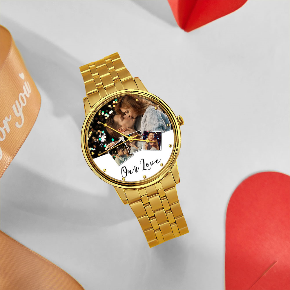 Personalized Engraved Photo Watch Men's Black Alloy Bracelet Photo Watch Valentine's Day Gifts To Boyfriend - soufeelau
