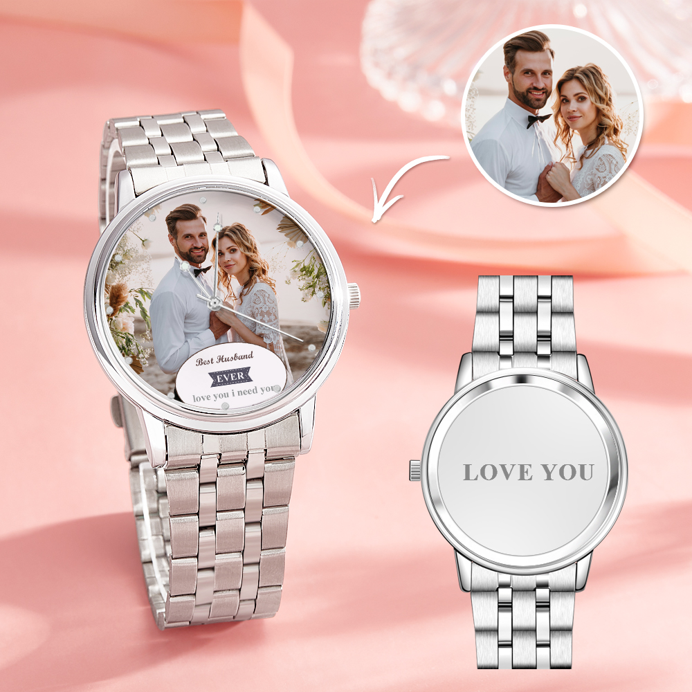 Personalized Engraved Photo Watch Black Alloy Bracelet Photo Watch Valentine's Day Gifts For Him - soufeelau