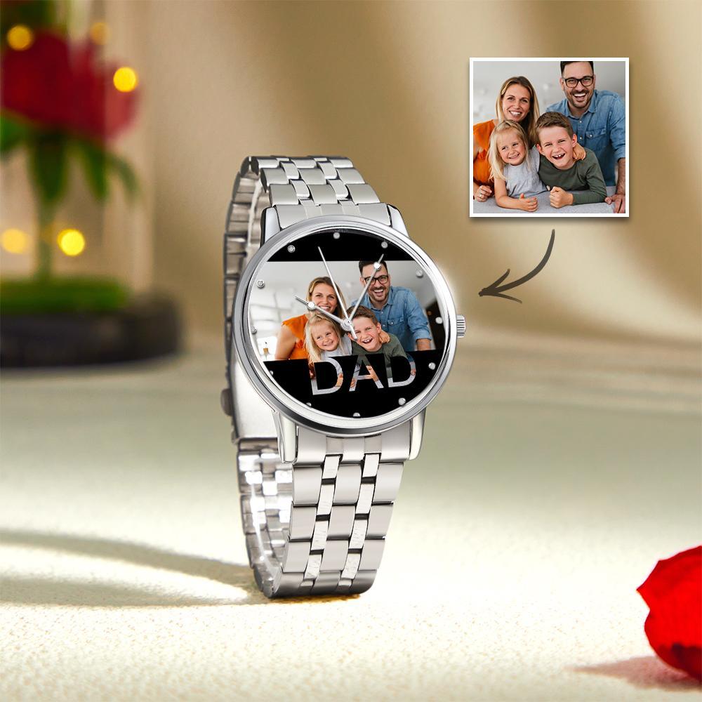 Personalized Engraved Photo Watch Father's Day Gifts Men's Black Alloy Bracelet Photo Watch To Dad