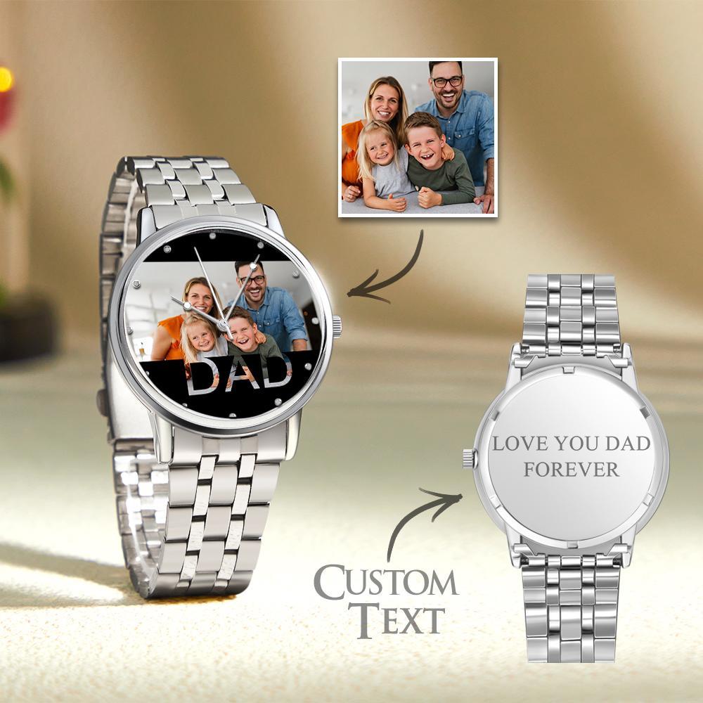 Personalized Engraved Photo Watch Father's Day Gifts Men's Black Alloy Bracelet Photo Watch To Dad - soufeelau