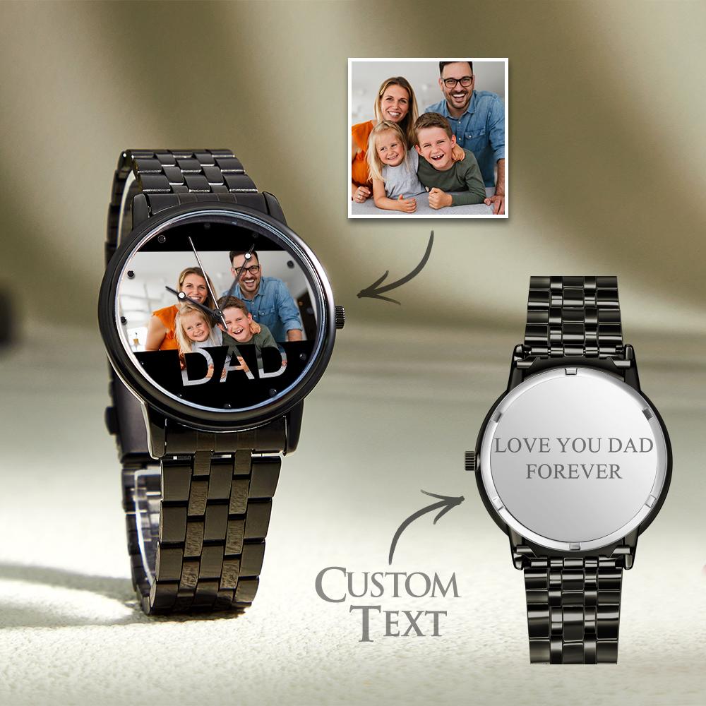 Personalized Engraved Photo Watch Father's Day Gifts Men's Black Alloy Bracelet Photo Watch To Dad - soufeelau