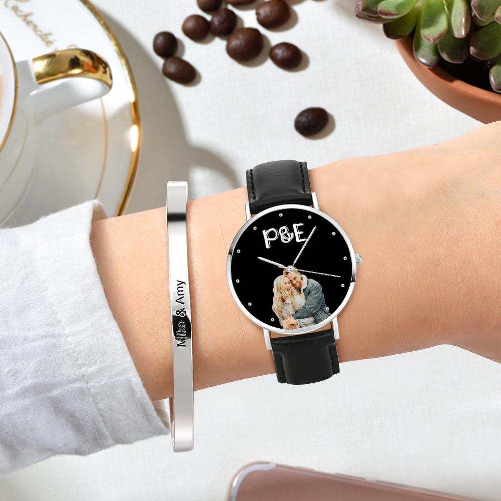 Custom Photo Leather Strap Watch With Text Unique Watch Valentine's Day GIfts - soufeelau